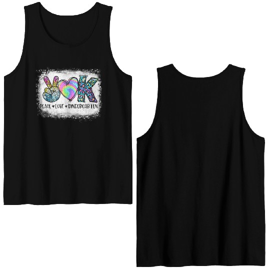 Peace Love Kindergarten Teacher Appreciation Double Sided Tank Tops