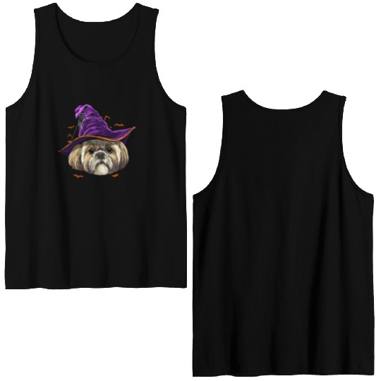 Shih Tzu Witch Halloween Dog Double Sided Tank Tops