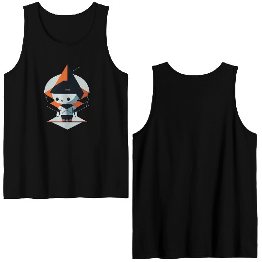 Cute Minimalistic Cartoon with Geometric Patterns Double Sided Tank Tops