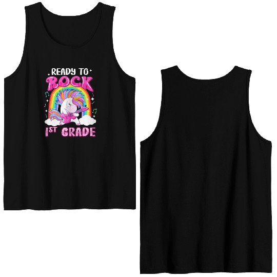Rocking 1St Grade Electric Guitar Unicorn Rainbow Double Sided Tank Tops