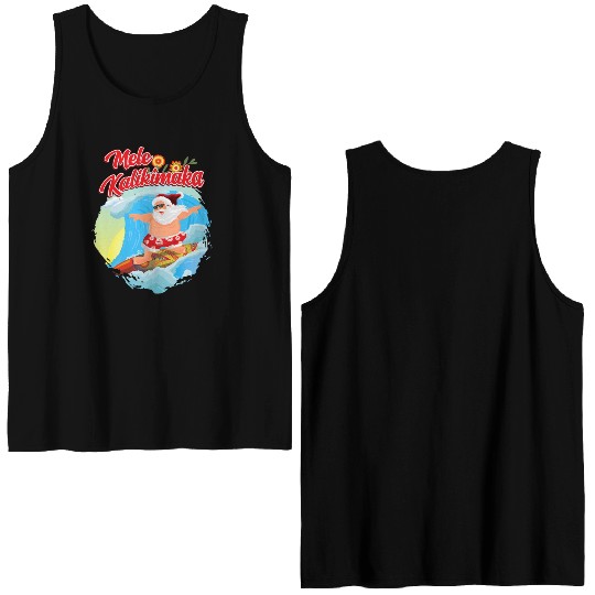 In July Santa Surfing Mele Kalikimaka Double Sided Tank Tops