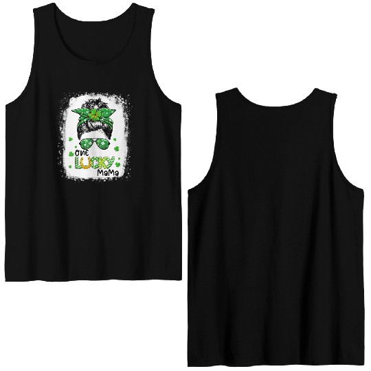 One Lucky Mama St Patric Day Mom Mother Shamrock Double Sided Tank Tops