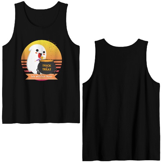 Halloween Cute Ghost Witching Hour Trick Or Treat Double Sided Tank Tops