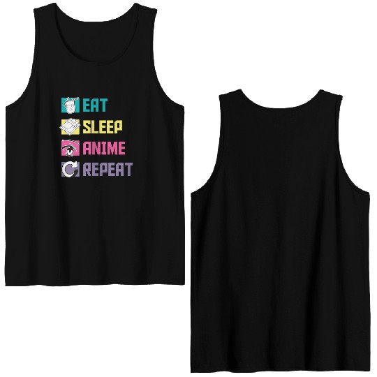 Eat Sleep Anime Repeat funny Double Sided Tank Tops