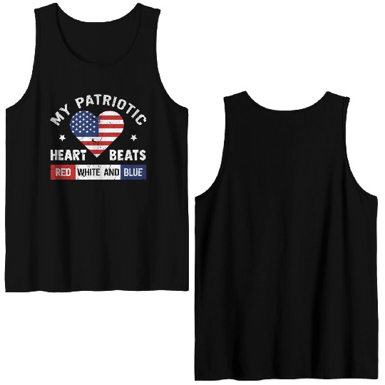 My Patriotic heart red white blue 4th of July Double Sided Tank Tops
