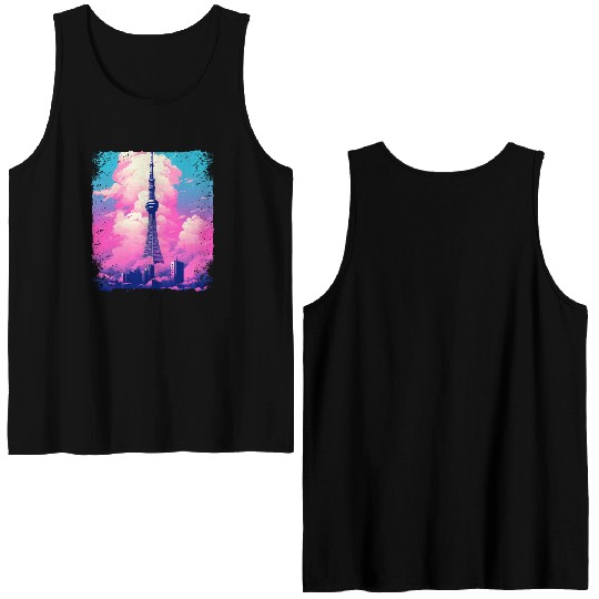 Aesthetic Tokyo Skytree Vaporwave Japanese Sight Double Sided Tank Tops