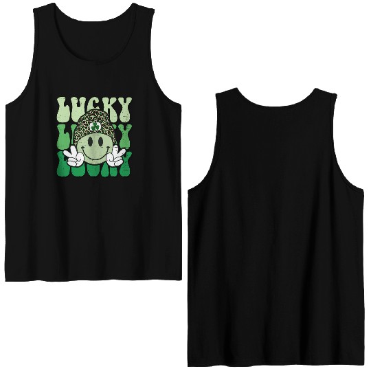 St Patric Day Lucky Shamrock Smile Face Double Sided Tank Tops