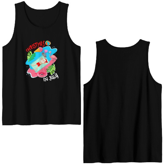 Christmas In July Santa Relaxing On Beach Cute Double Sided Tank Tops