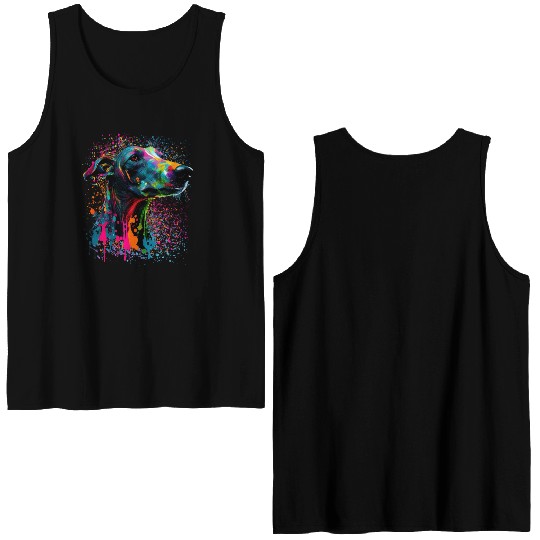 Colorful Splash Greyhound Portrait Puppy Owner Double Sided Tank Tops