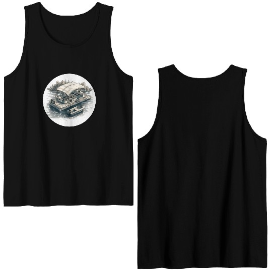 Pontoon boat illustration gifts for boat owners Double Sided Tank Tops