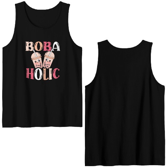 Bobaholic Bubble Tea Lover Boba Tea Drinker Korean Double Sided Tank Tops