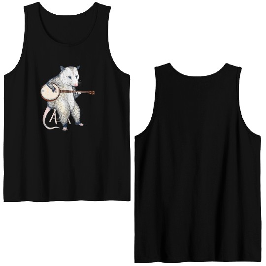Opossum Playing Banjo Guitar Possum Live Weird Double Sided Tank Tops