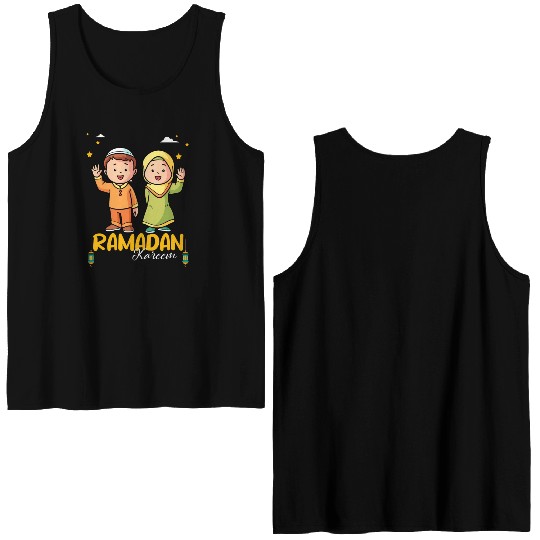 Happy Ramadan Mubarak Holy Month With Hijab Muslim Double Sided Tank Tops