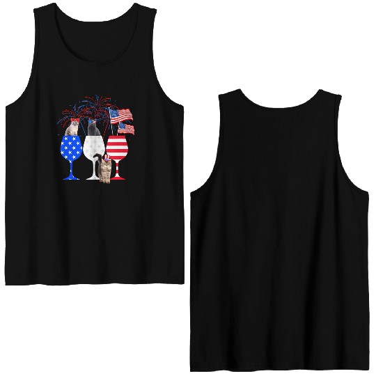 Cat 4Th Of July Red White Blue Wine Double Sided Tank Tops