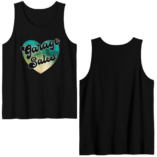 Garage Sales green yellow watercolor heart Double Sided Tank Tops