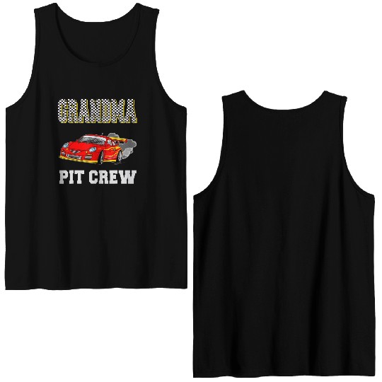 Grandma Pit Crew Birthday Racing Car Theme Race Double Sided Tank Tops