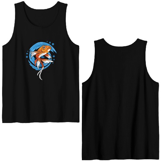 Save The Ocean Orange Fish Blue Waves Environment Double Sided Tank Tops