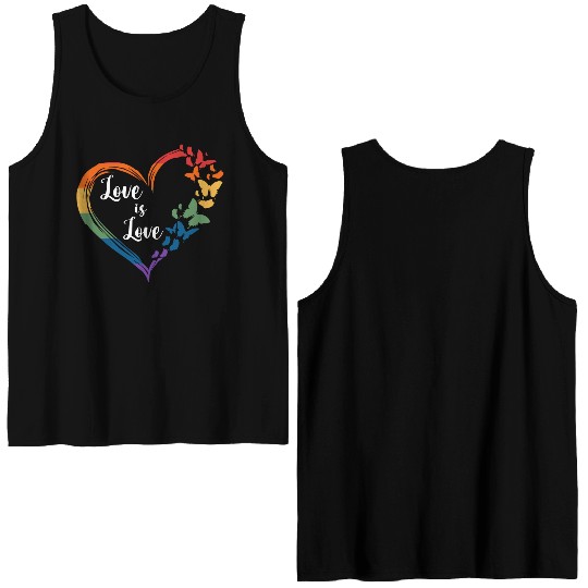 Butterfly Heart Rainbow Love Is Love LGBT Gay Double Sided Tank Tops