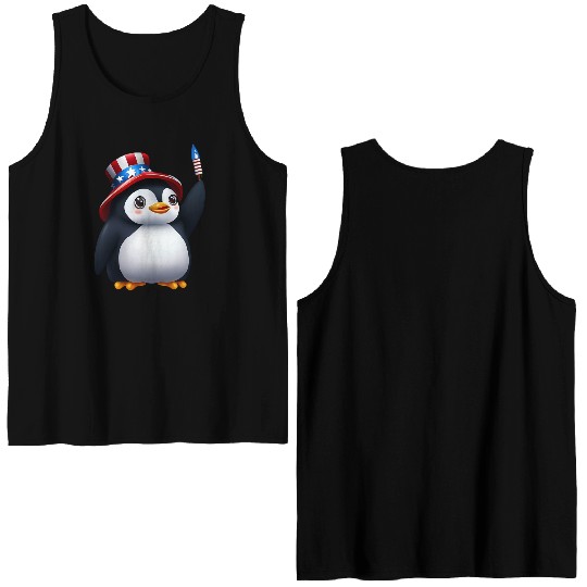 Patriotic penguin for the 4th of July Double Sided Tank Tops