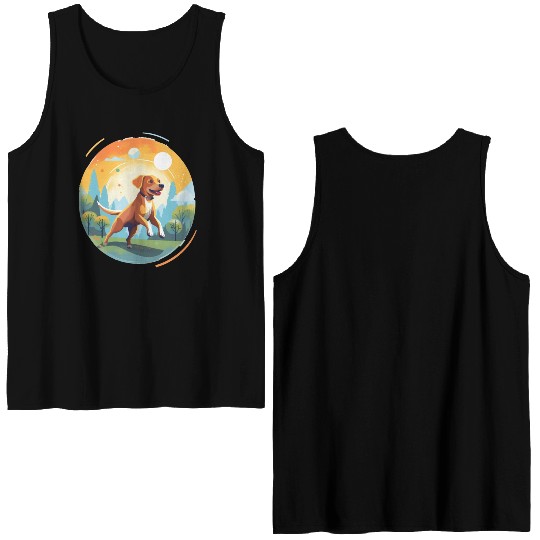 Joyful Dog in Summer Park Double Sided Tank Tops
