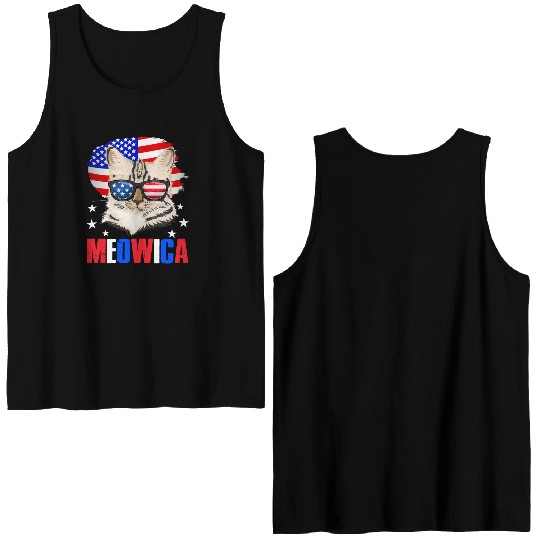 Meowica Cat lover Independence Day Patriotic Double Sided Tank Tops