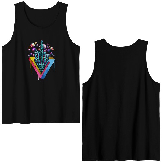 Trippy skeleton middle finger Double Sided Tank Tops