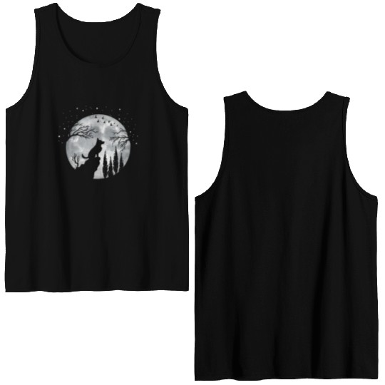 German Shepherd Dog Full Moon At Night German Shep Double Sided Tank Tops