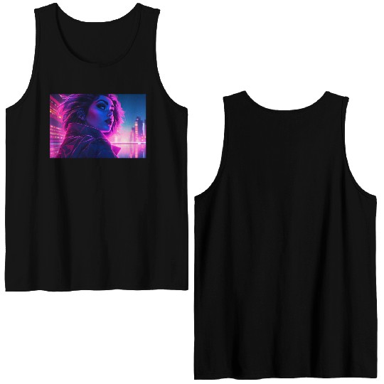 Synthwave Girl - Futuristic Design neon colors Double Sided Tank Tops