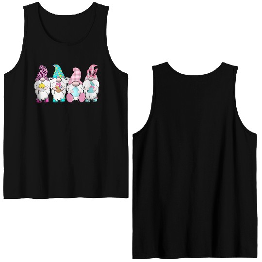 4 Easter Gnomes Pastel Spring Bunny Ears Gingham R Double Sided Tank Tops