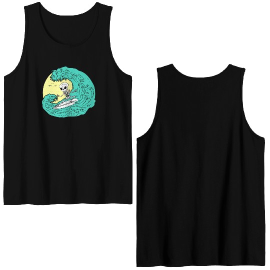 Skeleton surfing on Wave Double Sided Tank Tops
