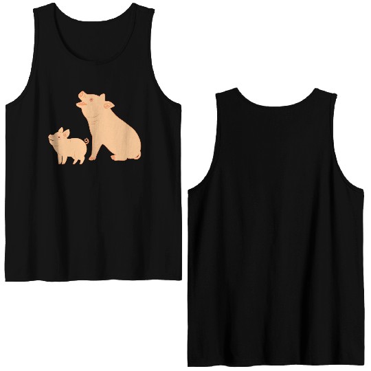 Mother pig with piglet Double Sided Tank Tops