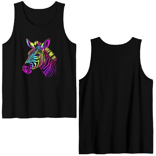 Zebra Neon Colors Portrait Double Sided Tank Tops