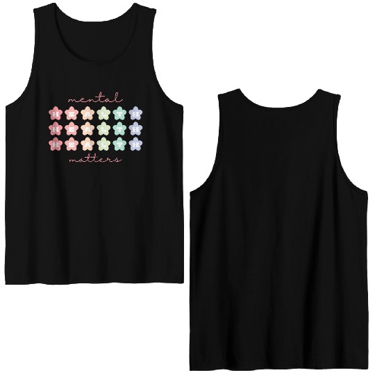 Mental Health Matters Retro Flowers Pastel Rainbow Double Sided Tank Tops