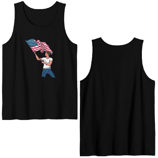 Waving Usa Flag Double Sided Tank Tops