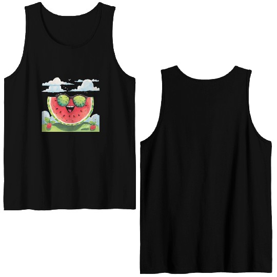 Cute Watermelon Party Summer Melon Fruit Double Sided Tank Tops