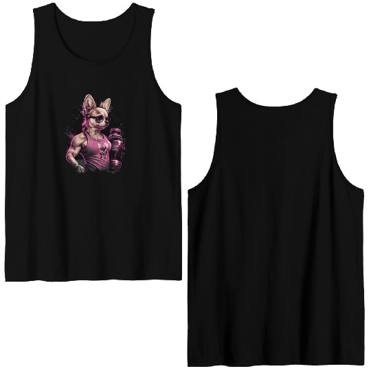 Pink Chihuahua | Fitness Girl Gym Sport Dumbbell Double Sided Tank Tops