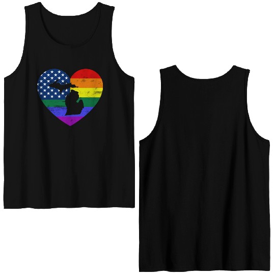 Michigan United States Gay Pride Flag Heart Double Sided Tank Tops