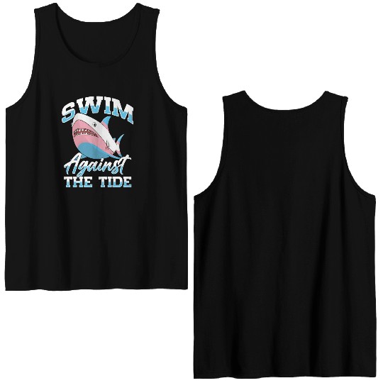Shark Lover Transgender Pride Flag Trans LGBT Double Sided Tank Tops