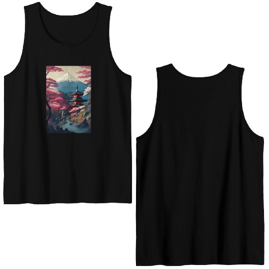 Asia Landscape Serene Mount Fuji Double Sided Tank Tops