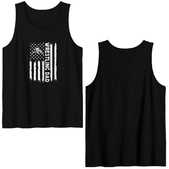 Mens Distressed USA American Flag Wrestling Dad Me Double Sided Tank Tops