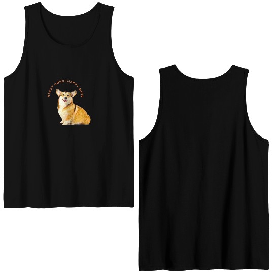 Happy mind happy corgi Double Sided Tank Tops