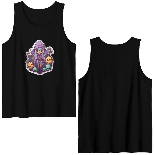 Cute Cartoonish Necromancer Summoning Friends Double Sided Tank Tops