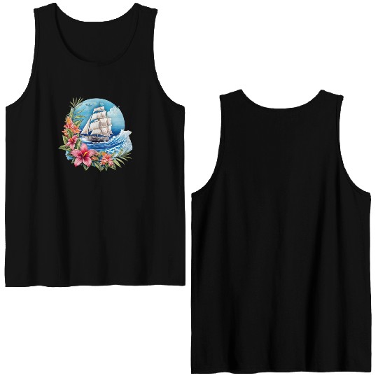 Sailing Ship Sailing Orchids Flowers Sailboat Double Sided Tank Tops