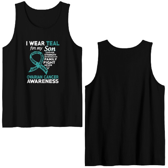 I Wear Teal For My Son Ovarian Cancer Awareness Double Sided Tank Tops