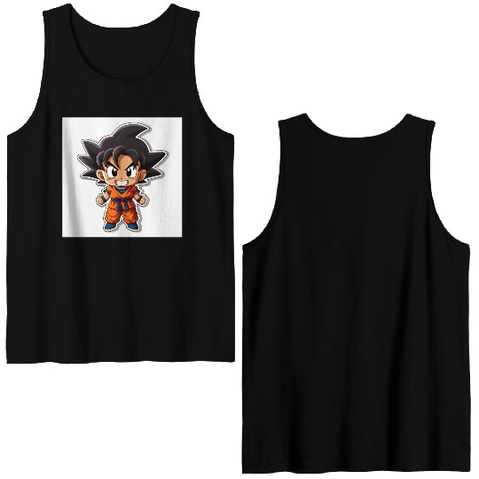 Goku Sticker Happy Bold Colors art toy style Double Sided Tank Tops