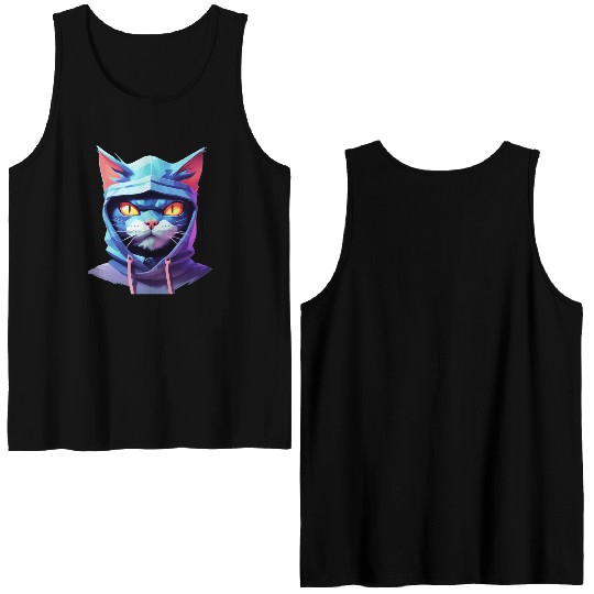 Bold Pastel Prowler: Ninja Cat's Sublime Ferocity Double Sided Tank Tops