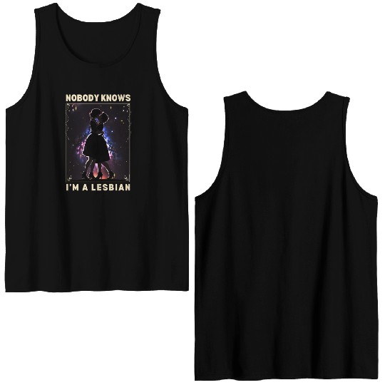 Nobody Knows I'm a Lesbian Couple Kissing LGBTQ Double Sided Tank Tops