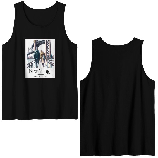 Watercolor painting loving couple in New York City Double Sided Tank Tops
