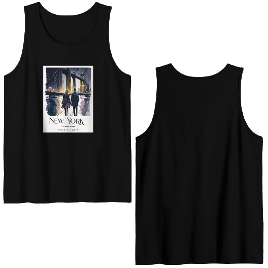 Watercolor painting loving couple in New York City Double Sided Tank Tops