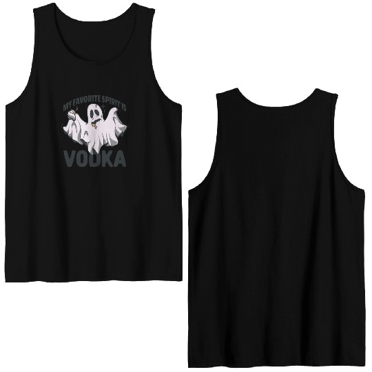 My Favorite Spirit Is Vodka Halloween Vodka Ghost Double Sided Tank Tops